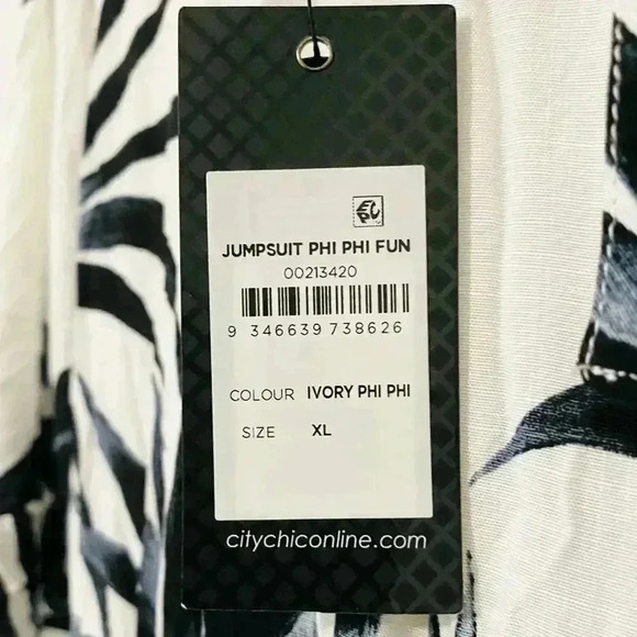 City Chic New Wide Leg Jumpsuit Cropped Tropical Print Plus Size Phi Phi Fun - Picture 13 of 14